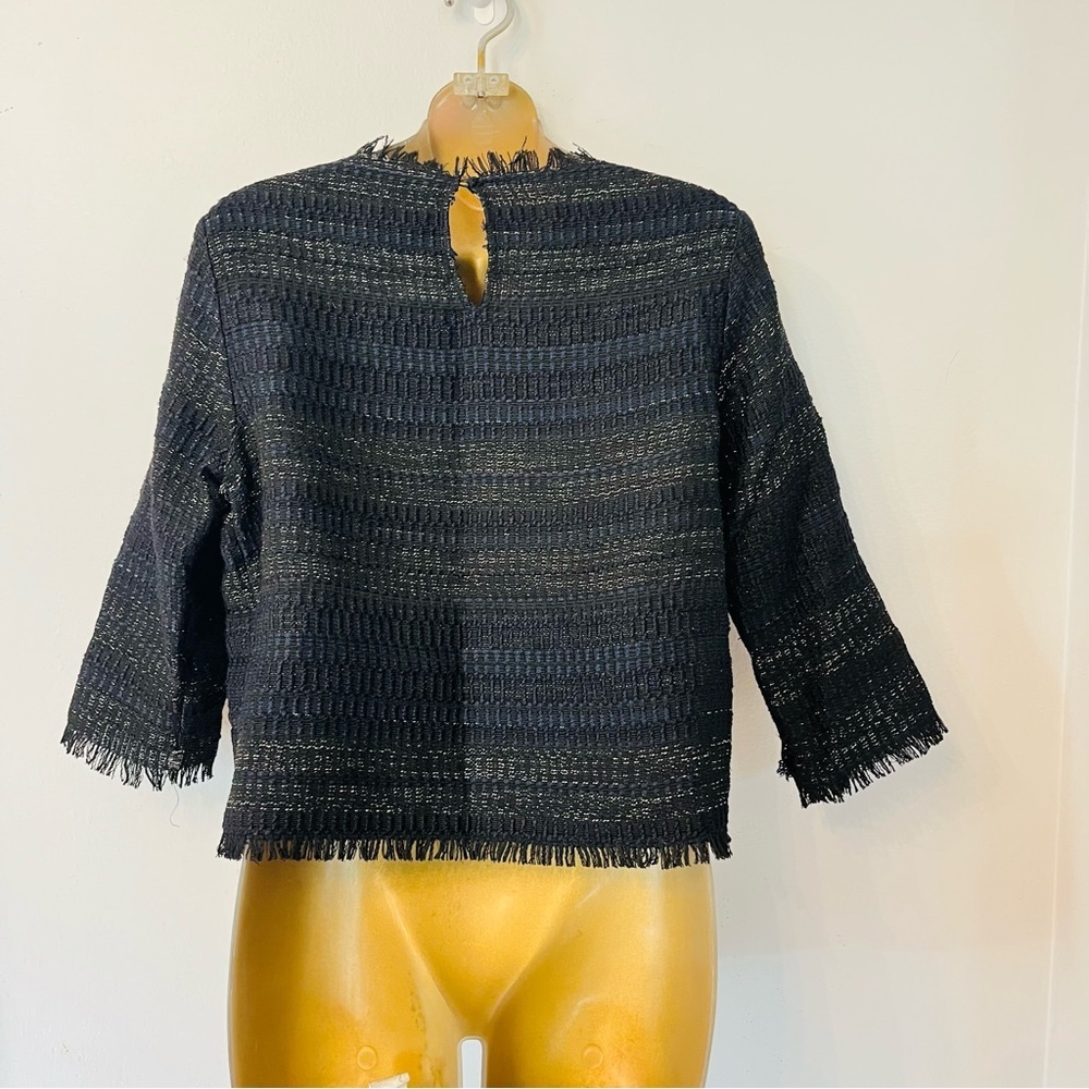 ZARA Black Textured Fringe Hem Top – Parisian Chic Spring Layer - Picture 4 of 8